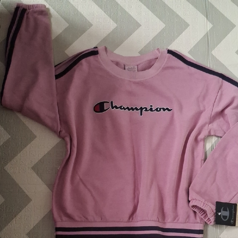 Champion Light Pink Crewneck with Black Accents